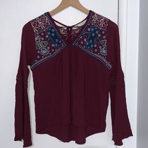 Maroon printed peasant top